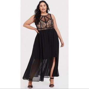 TORRID BLACK LACE & CHIFFON MAXI DRESS